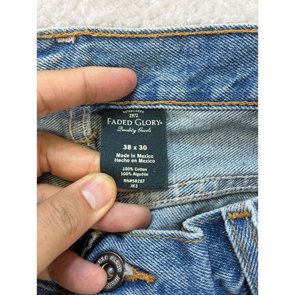 Faded Glory Original Fit Straight Jeans Men's Size 38X30 Blue Dark Wash 5-Pocket - Picture 7 of 10